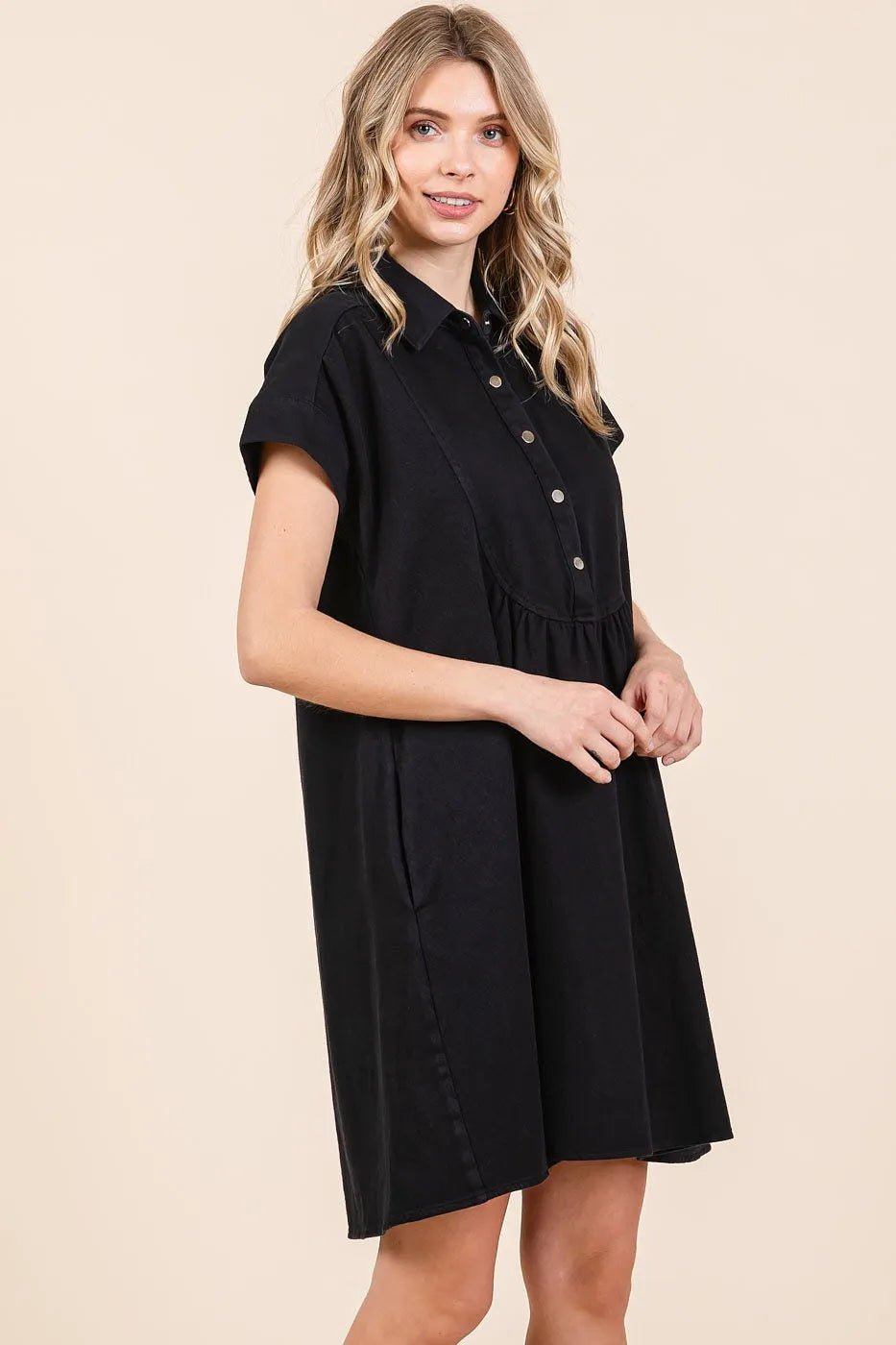 Mittoshop Twill Short Sleeve Collared Mini Dress - Bela Fils BoutiqueBela Fils Boutique